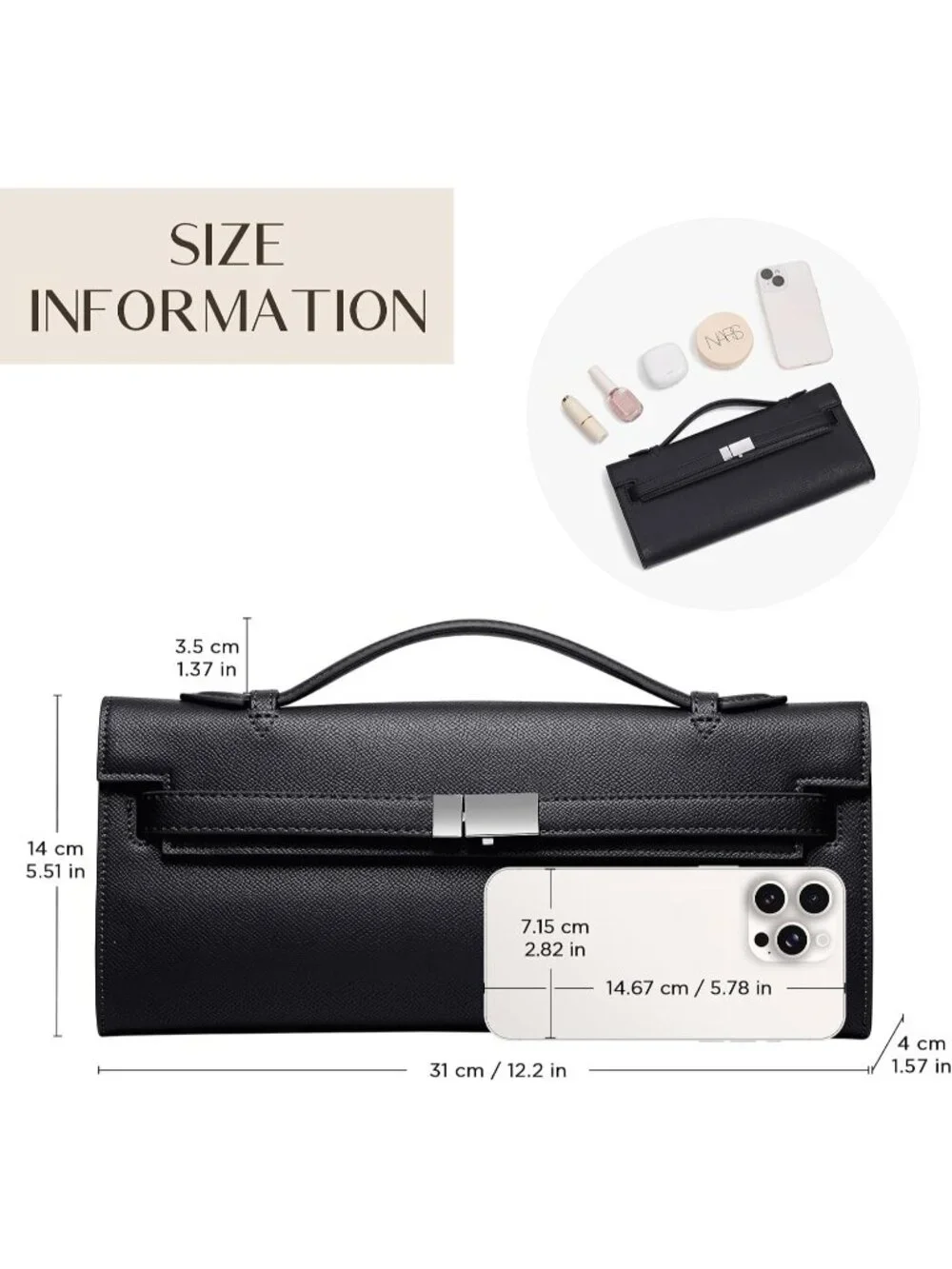 👜Women's Black PU Leather Top Handle Bag Evening Clutch Purse Party Wedding